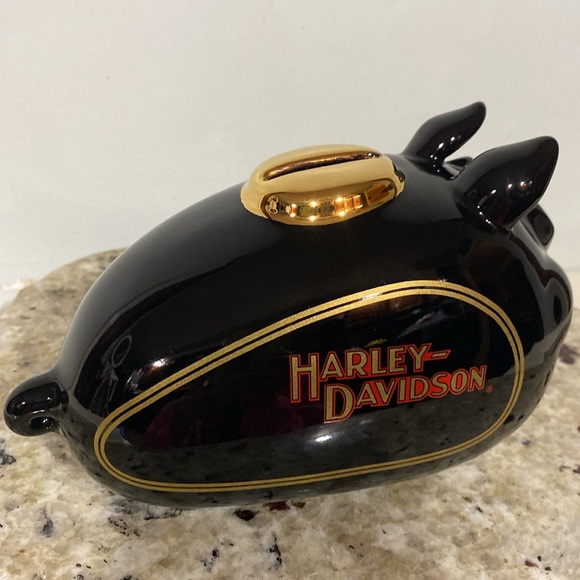 Vintage 2002 Harley Davidson High Shine Black Gold Road Hog Ceramic Piggy Bank - Picture 2 of 14